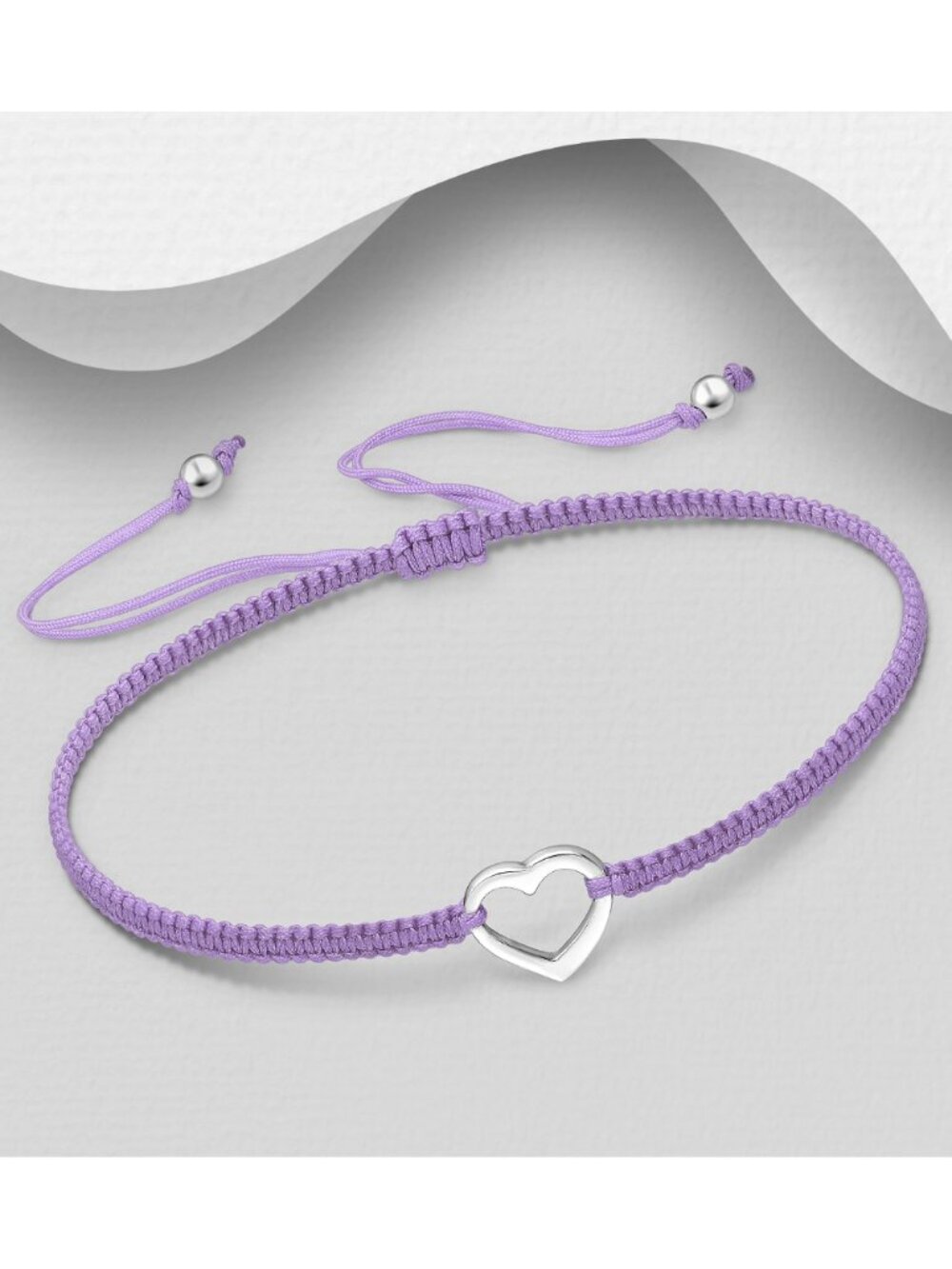 925 Sterling Silver Heart Adjustable Thread Bracelet